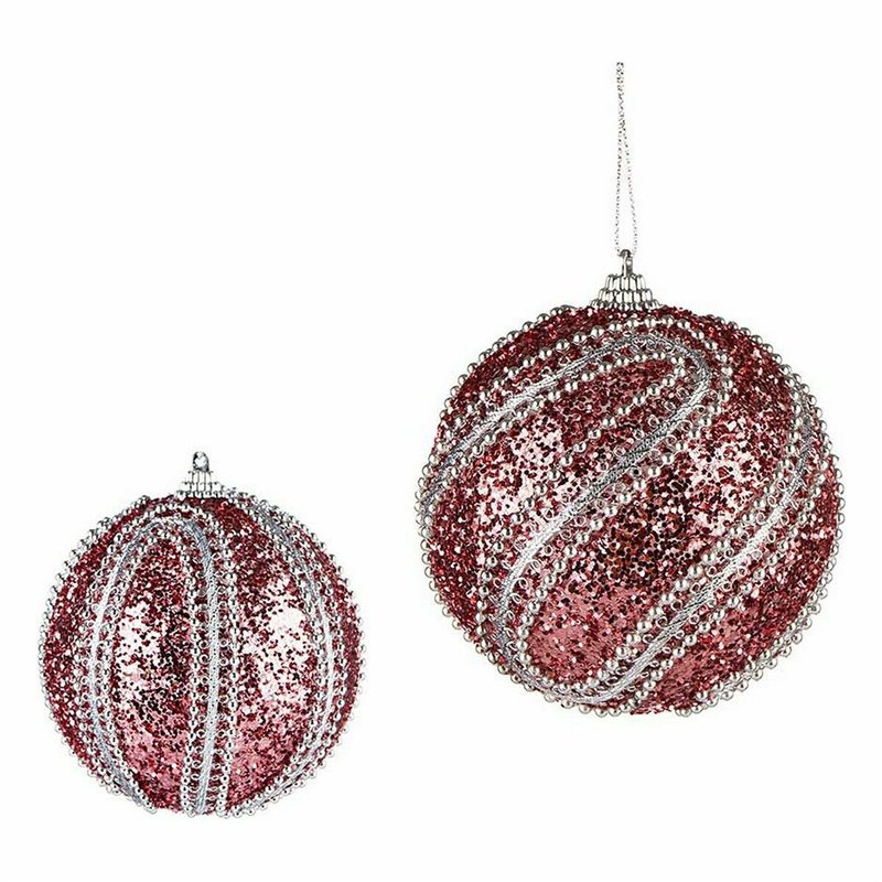 Image secondaire de Lot de boules de Noël Avec relief Ø 10 cm Rose Argenté PVC (12 Unités)