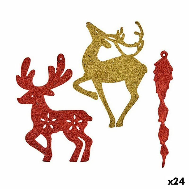 Ensemble Décorations de Noël Rouge Doré Plastique 14,5 x 14,5 x 2 cm (24 Unités)