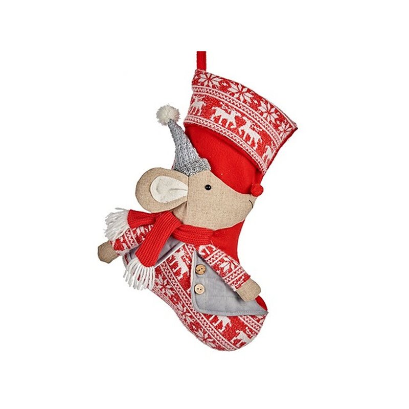 Image secondaire de Décorations de Noël Chaussette de Noël Souris Gris Polyester 31 x 5 x 48 cm (12 Unités)