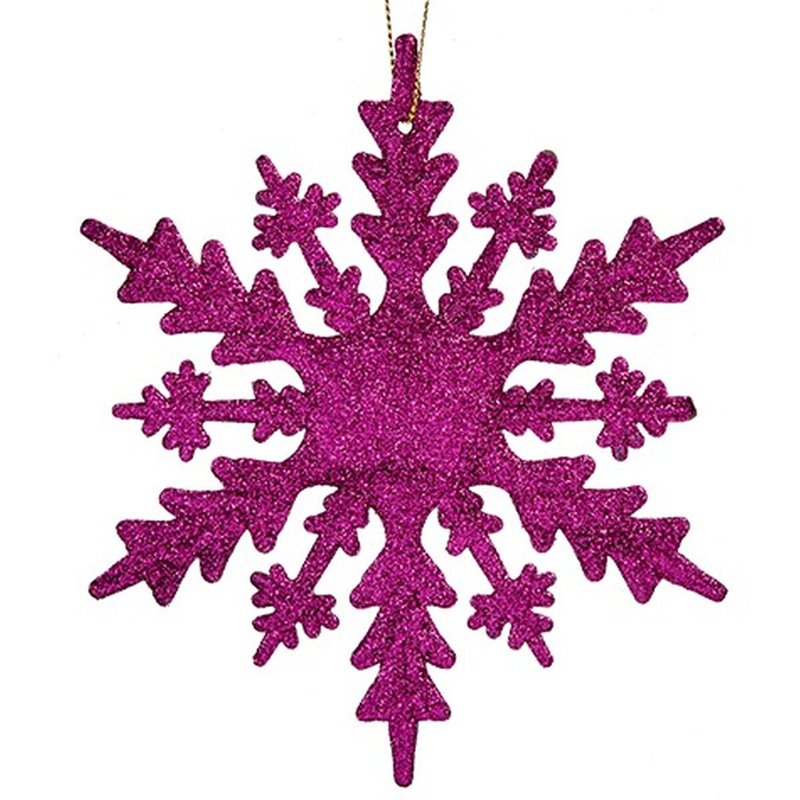 Image secondaire de Décorations de Noël Flocons de neige Fuchsia Plastique Paillettes 15 x 15 x 0,2 cm (24 Unités)