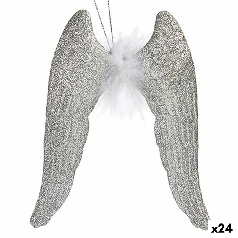 Décorations de Noël Ailes d'ange Argenté Plastique Paillettes 12,5 x 15 x 2,5 cm (24 Unités)