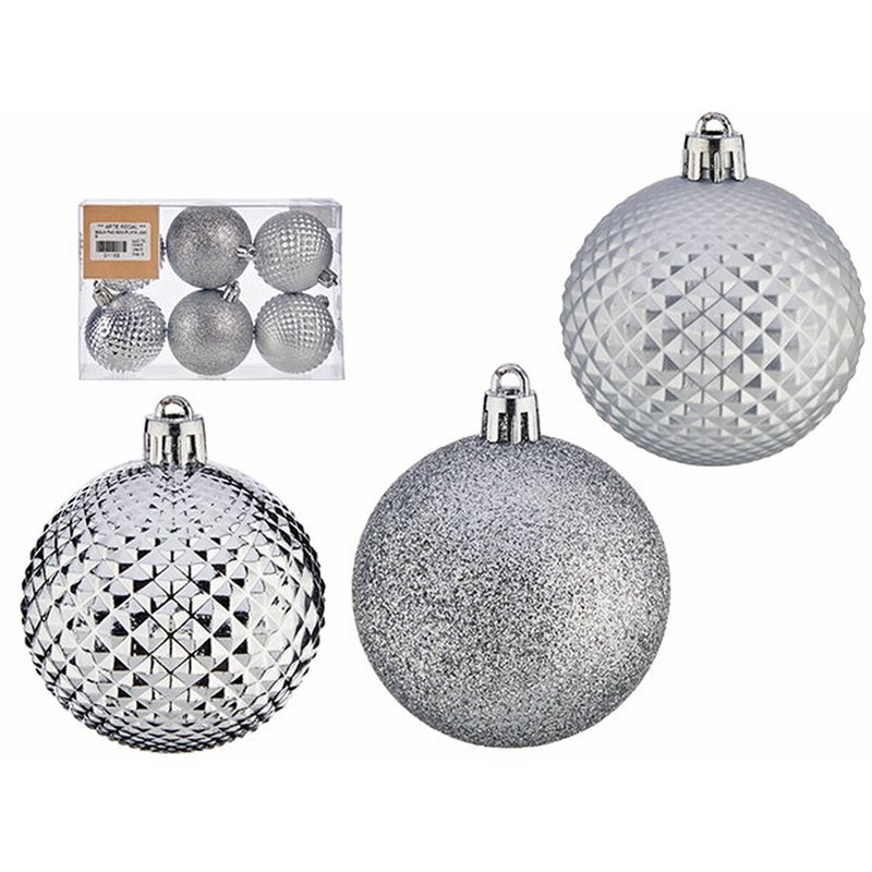 Image secondaire de Lot de boules de Noël Ø 6 cm Argenté PVC (12 Unités)