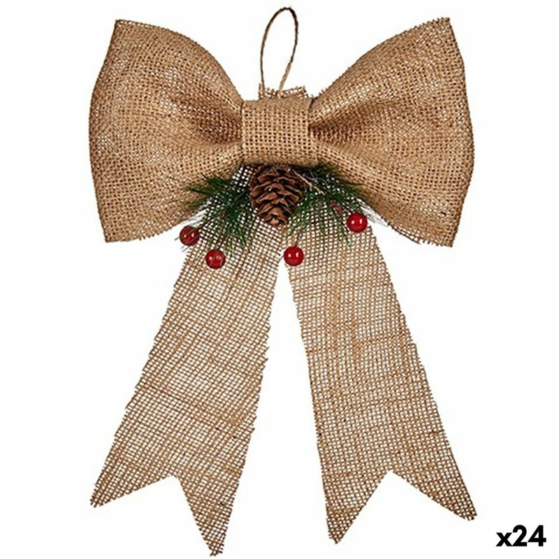 Décorations de Noël Lien Marron Rouge Vert Fibre naturelle 19 x 3 x 26 cm (24 Unités)