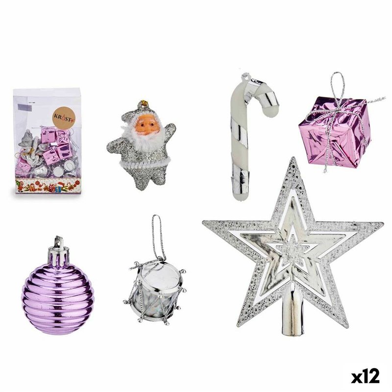 Ensemble Décorations de Noël Violet Argenté PVC (12 Unités)