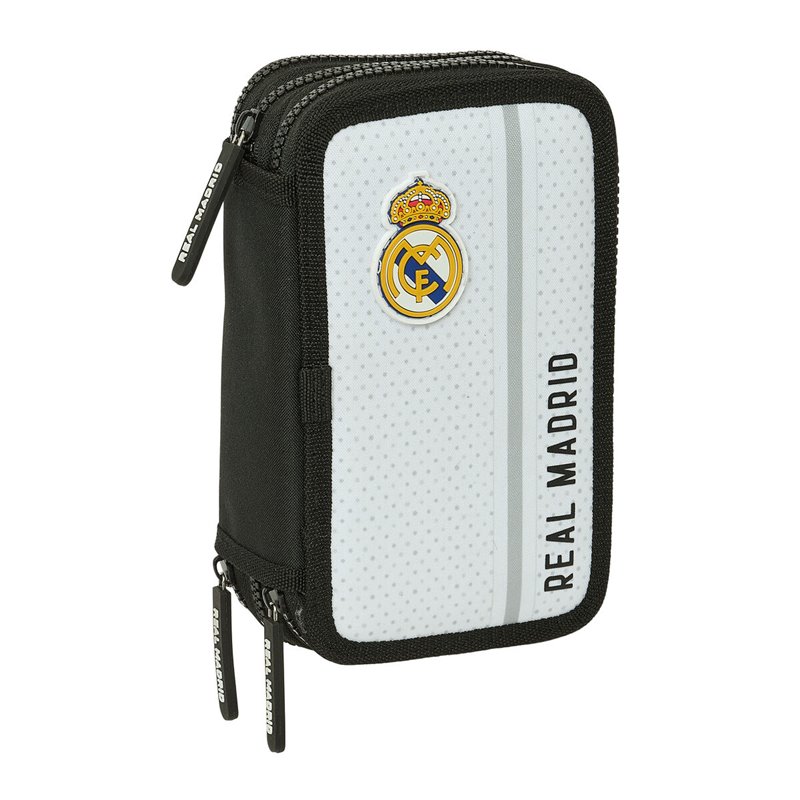 Pochette à crayons triple Real Madrid C.F. Blanc Gris 12,5 x 19,5 x 5,5 cm 36 Pièces