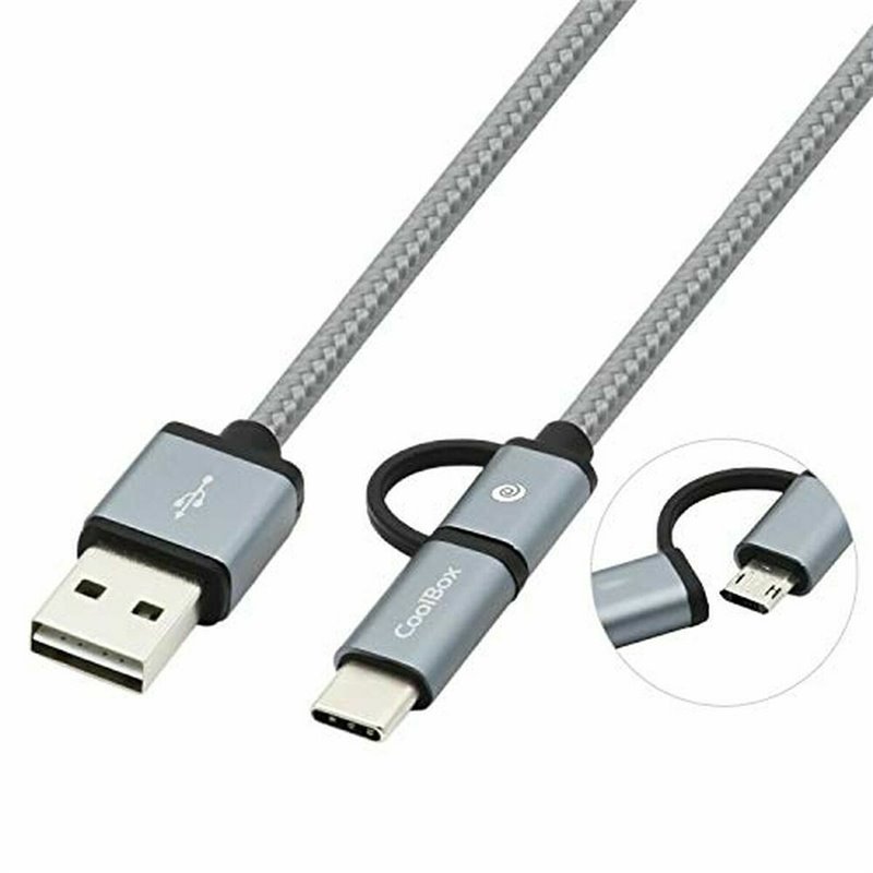 Coolbox COO-CAB-U2MC-GR câble USB 1 m USB 2.0 USB A USB C/Micro-USB B Gris