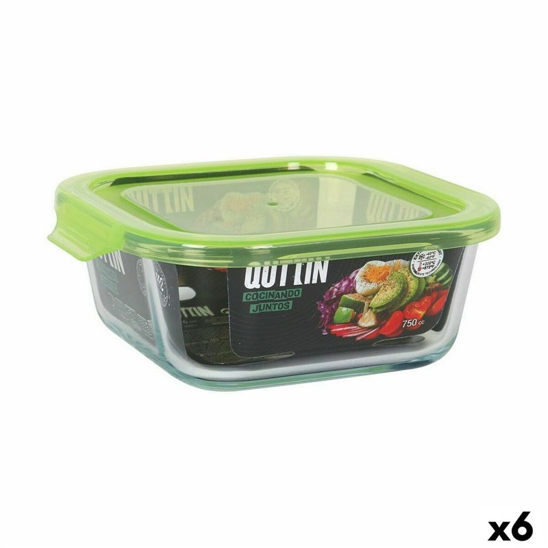 Panier-Repas carré avec couvercle Quttin Vert 750 ml (6 Unités)