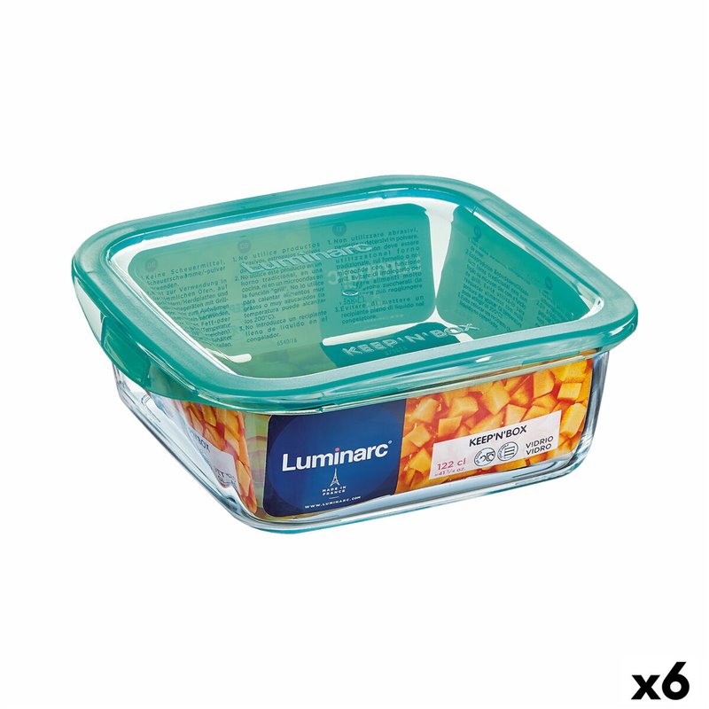 Panier-Repas carré avec couvercle Luminarc Keep'n Lagon 760 ml 13 x 6 cm Turquoise verre (6 Unités)
