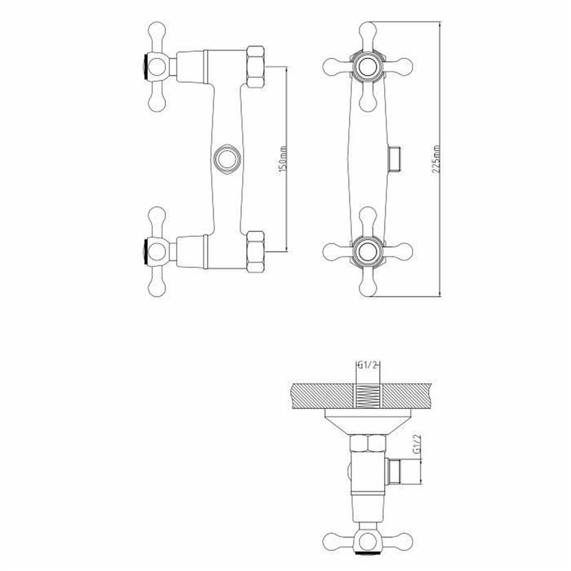 Image secondaire de Robinet double poignée Rousseau Beverley Douche Métal Laiton 15 cm