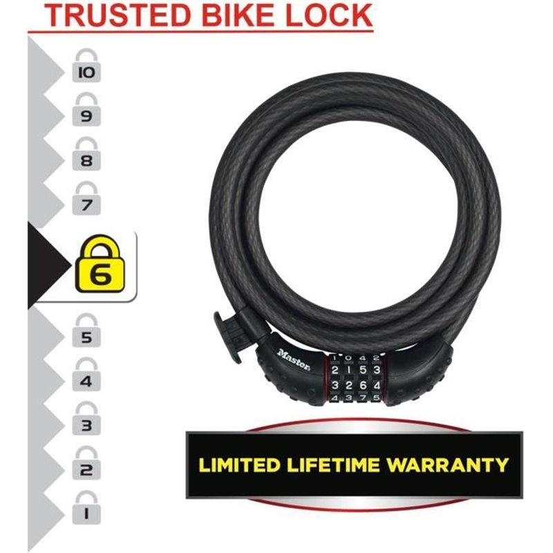 Image secondaire de Antivol pour vélo - Master Lock - 8120EURDPRO - Câble torsadé en acier - 1,8 m de longueur