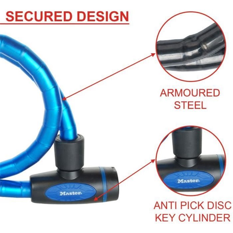 Image secondaire de Antivol câble vélo Master Lock 8228EURDPRO - 1m câble, clé, extérieur, couleur aléatoire