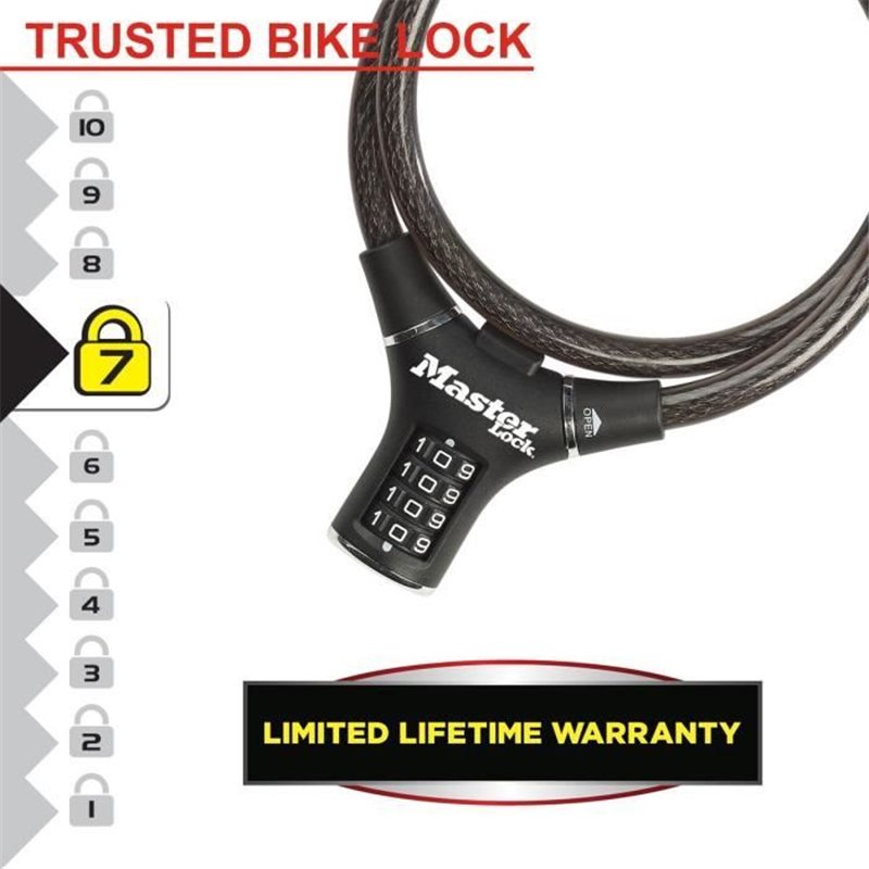 Image secondaire de Antivol Vélo - Master Lock - 8229EURDPRO - 90 cm de câble - Noir - Acier torsadé