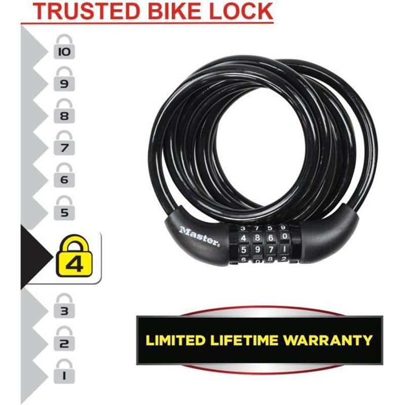 Image secondaire de Antivol Vélo - Master Lock - 8221EURDPRO - Câble torsadé 1,8m - Combinaison programmable