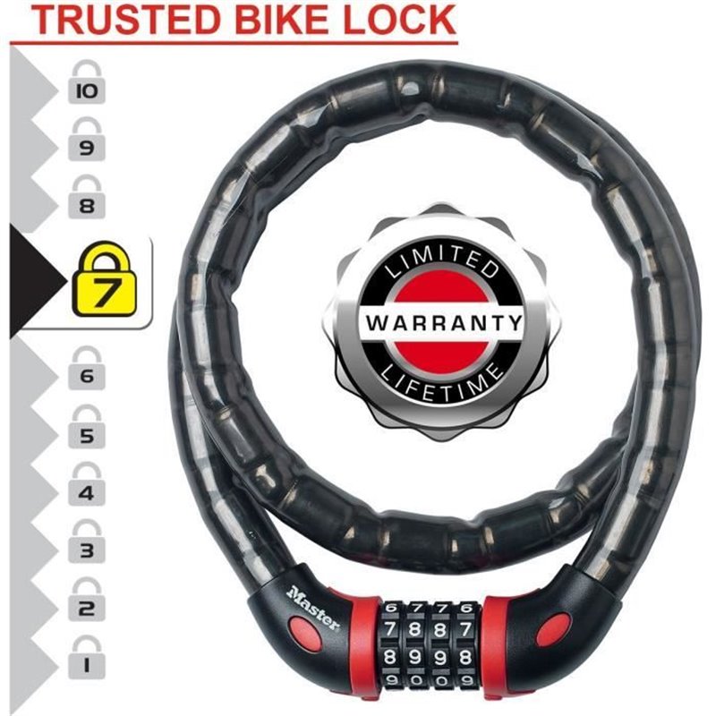 Image secondaire de Master Lock Câble Antivol Vélo - Idéal pour Vélo, Vélo Electrique, Skateboard, Poussettes, Tondeuses et autres Equipemen