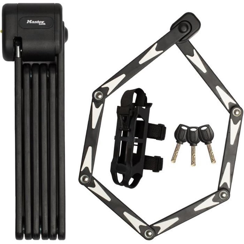 Antivol Vélo Pliable - Master Lock - 8333EURDPRO - Acier Trempé, 3 Clés, Certifié, Support Inclus