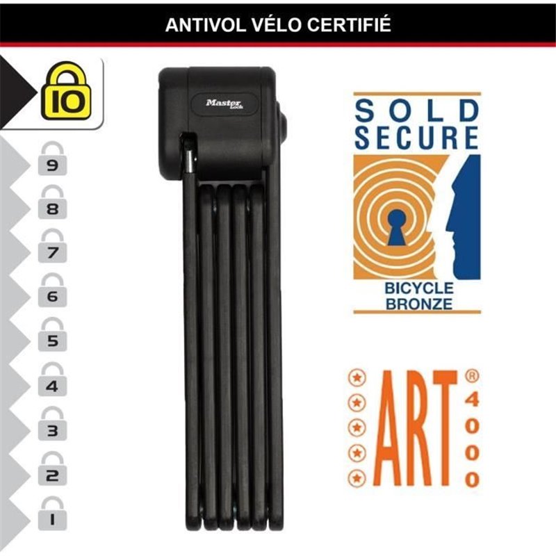 Image secondaire de Antivol Vélo Pliable - Master Lock - 8333EURDPRO - Acier Trempé, 3 Clés, Certifié, Support Inclus