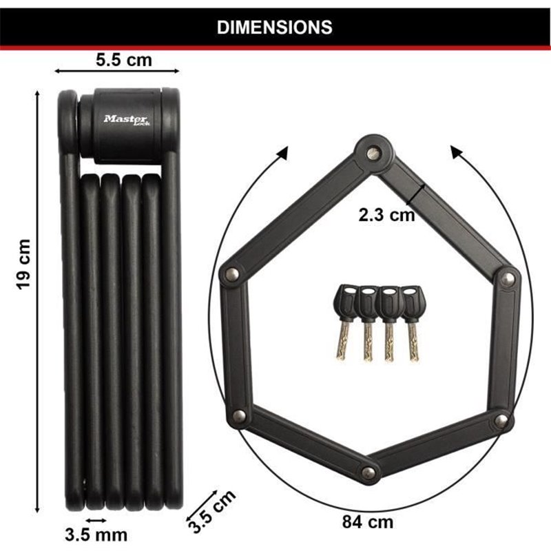 Image secondaire de Antivol Vélo Pliable - Master Lock - 8335EURDPRO - Acier Trempé, 4 Clés, Support Inclus