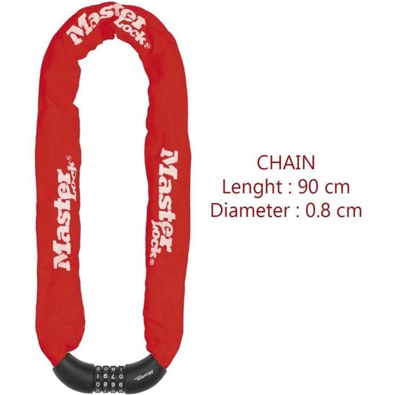 Image secondaire de Master Lock Chaîne Antivol Vélo [Combinaison] [90 cm Chaîne] [Rouge] 8392EURDPROCOLR