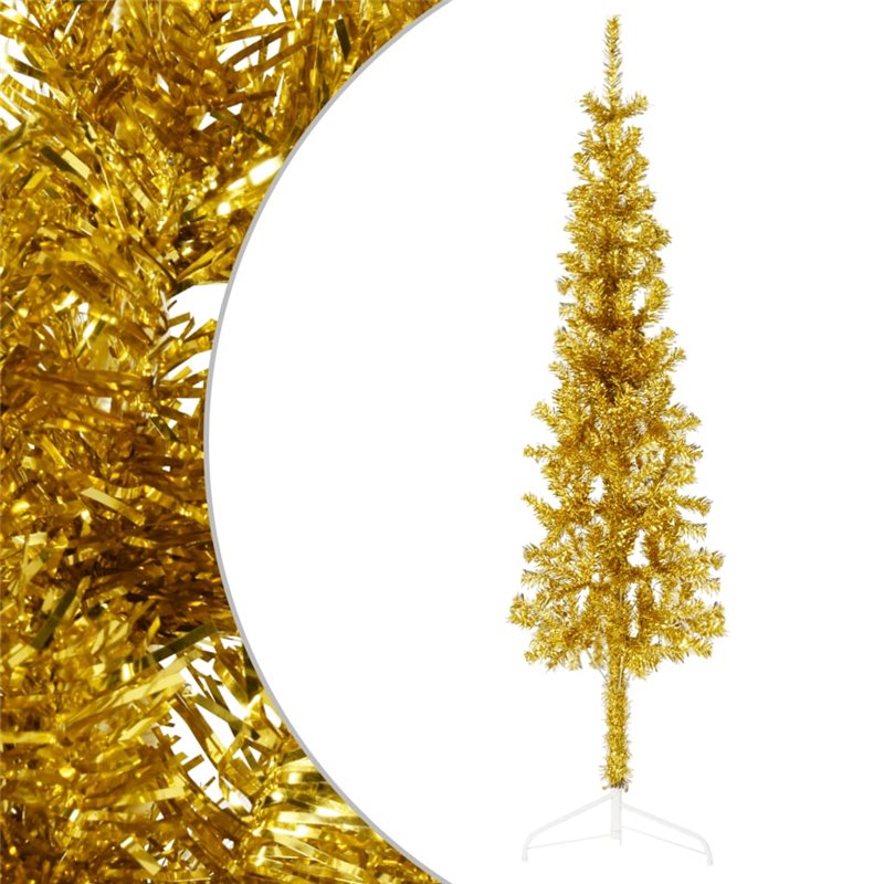 VidaXL Demi sapin de Noël artificiel mince avec support Doré 120 cm