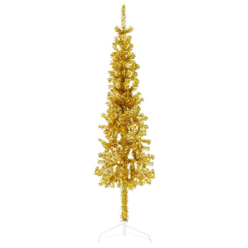 VidaXL Demi sapin de Noël artificiel mince avec support Doré 150 cm