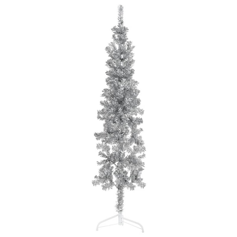 VidaXL Demi sapin de Noël artificiel mince avec support Argenté 150 cm