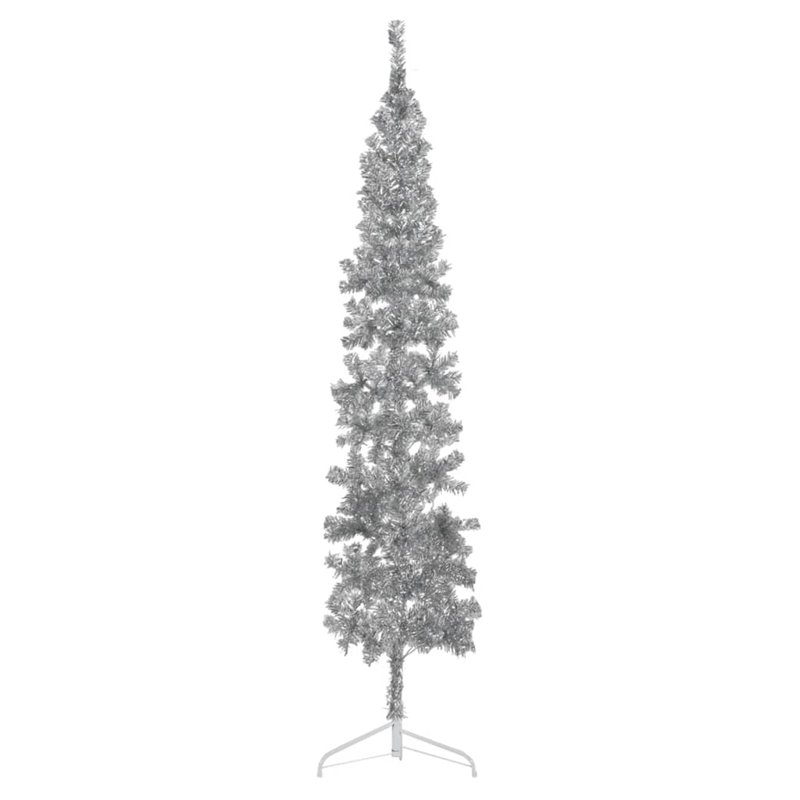 VidaXL Demi sapin de Noël artificiel mince avec support Argenté 210 cm