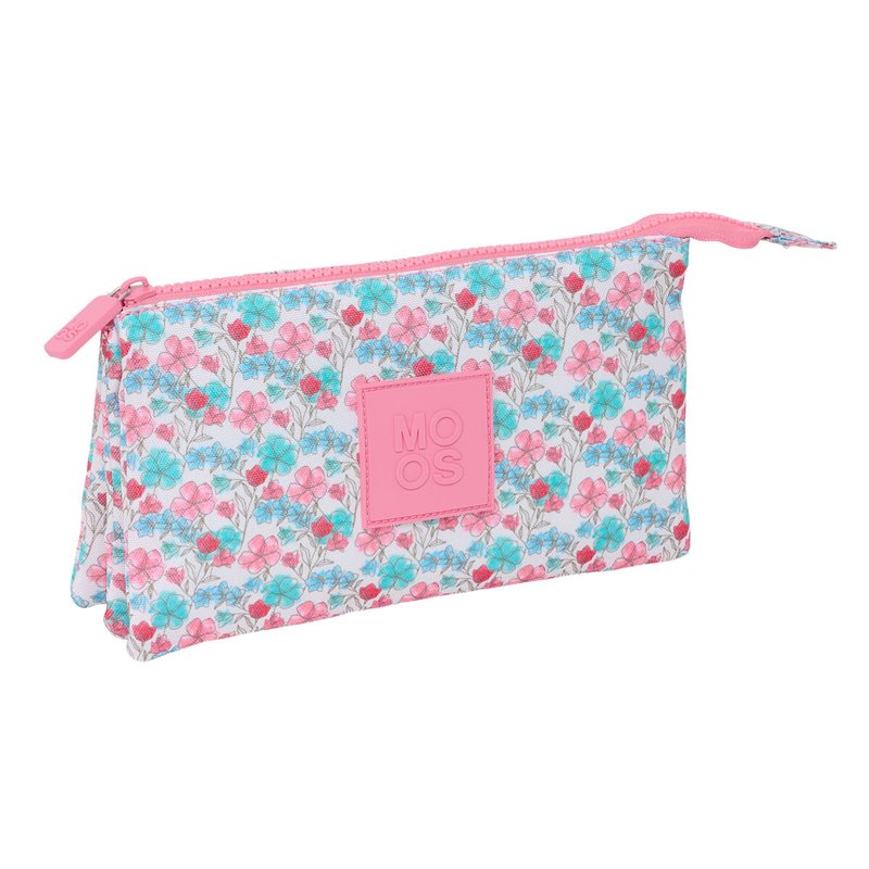 Trousse Fourre-Tout Triple Moos Flores Multicouleur 22 x 12 x 3 cm