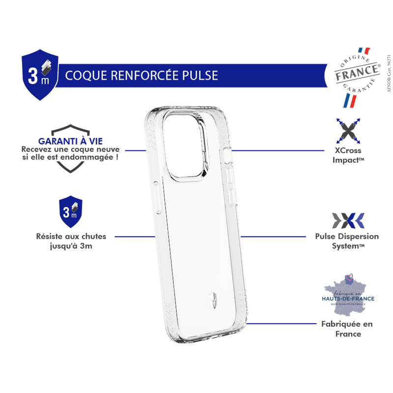 Image secondaire de Coque Renforcée iPhone 14 Pro PULSE Origine France Garantie Garantie à vie Transparente - FR Force Case