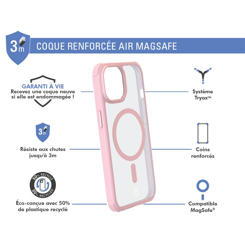 Image secondaire de Coque Renforcée iPhone 15 AIR FROST Compatible MagSafe Frost Rose - Garantie à vie Force Case