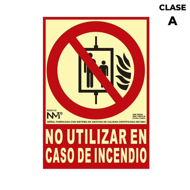 Panneau Normaluz No utilizar en caso de incendio PVC (21 x 30 cm)