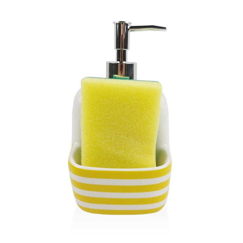 Distributeur de Savon Versa Jaune Céramique Rayures 9,4 x 17,8 x 10,5 cm