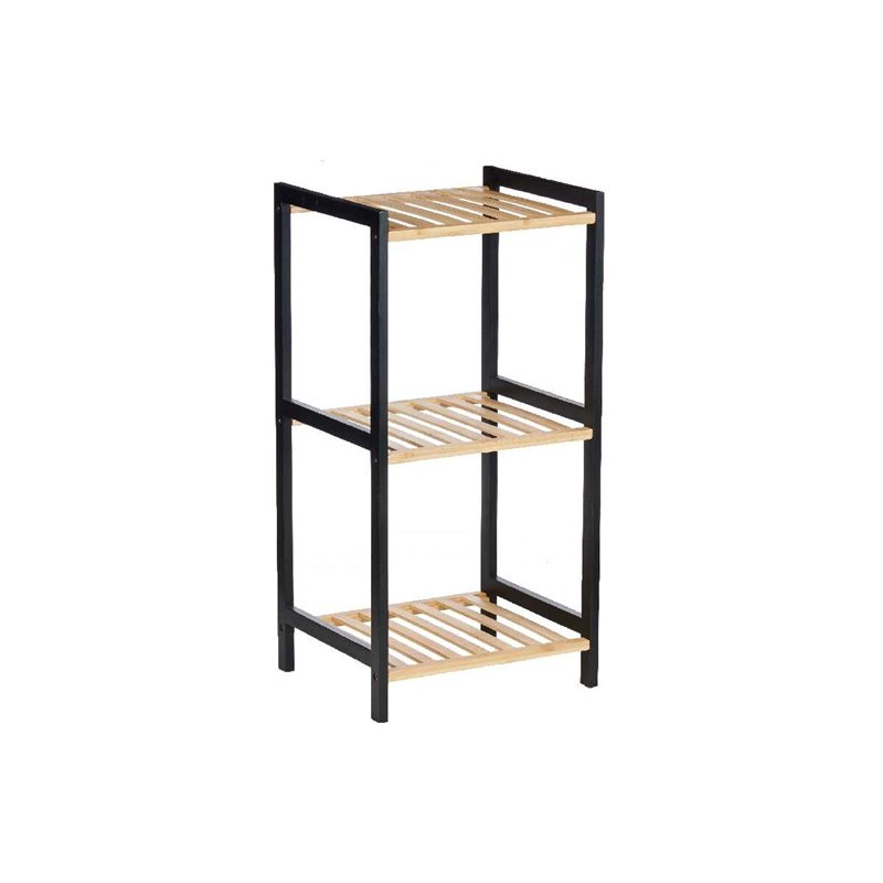 Etagère de salle de bains 35 x 30 x 70 cm Noir Naturel Bambou Bois de pin