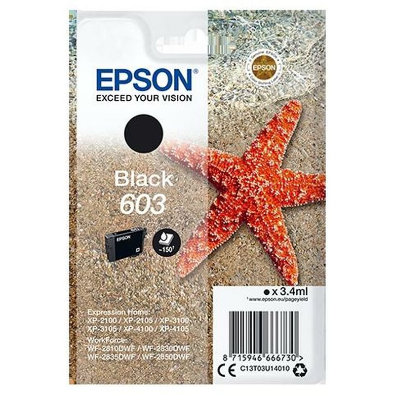 Image secondaire de Cartouche d'encre originale Epson P-2100, 3100, 4100 / WF-2830DWF, 2850DW - Nº 603 Noir (10 Unités)