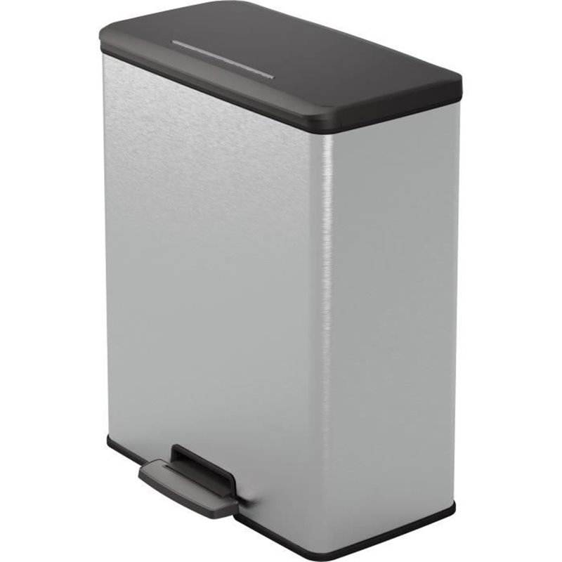 Poubelle Rectangle - DECO BIN - CURVER - 65L - Design moderne - 49 x 29 x 61 cm - Gris métallisé