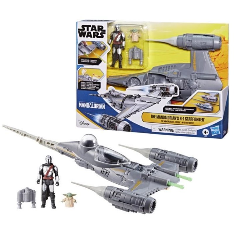 Vaisseau The Mandalorian's N-1 Starfighter, figurines Grogu et Mandalorien de 10 cm, jouet pour enfant des 4 ans, Star W