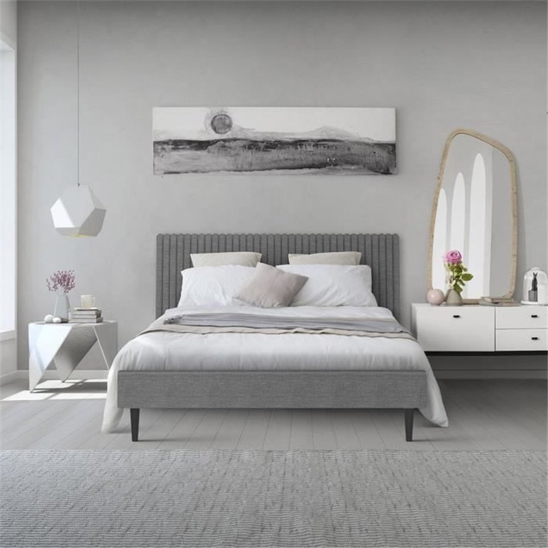 Image secondaire de Lit adulte REMSEN - 140 x 190 cm - Sommier inclus - Gris foncé