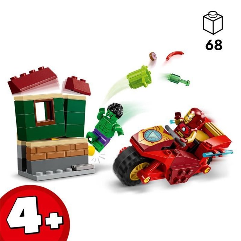 Image secondaire de LEGO Marvel 76287 Iron Man avec une Moto et Hulk, Set Avengers avec Minifigurines