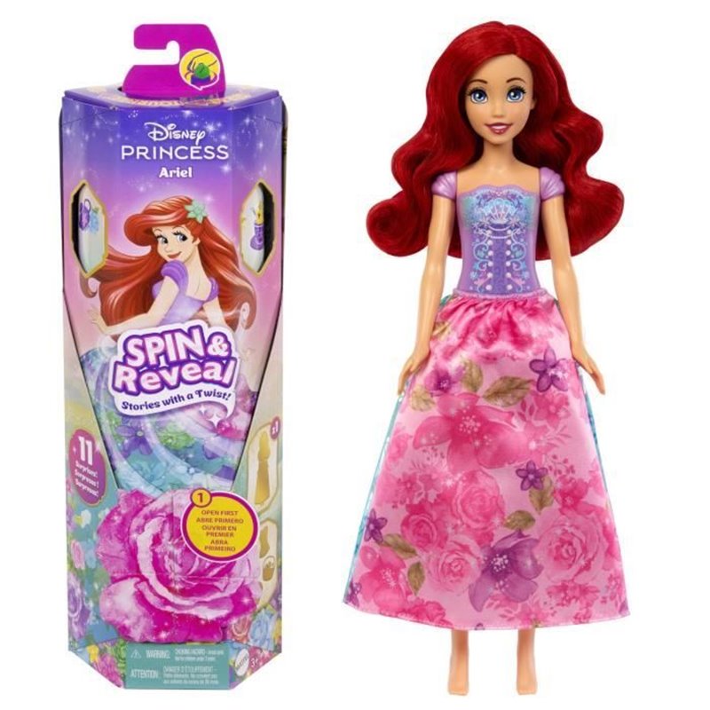 Mattel-Princesses Disney Spin & Reveal-Poupée Ariel avec 11 surprises HTV88