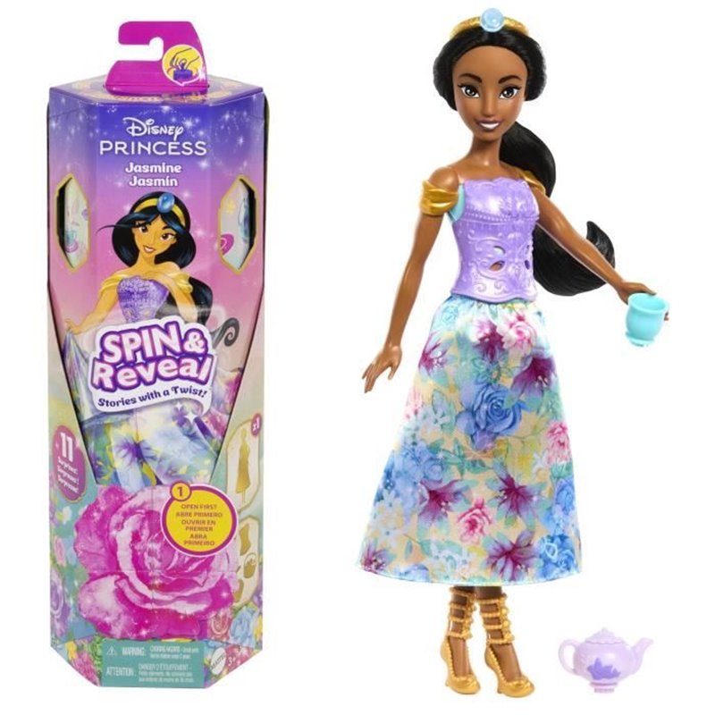 Disney-Spin & Reveal-Poupée Jasmine avec accessoires et 11 surprises HXC23