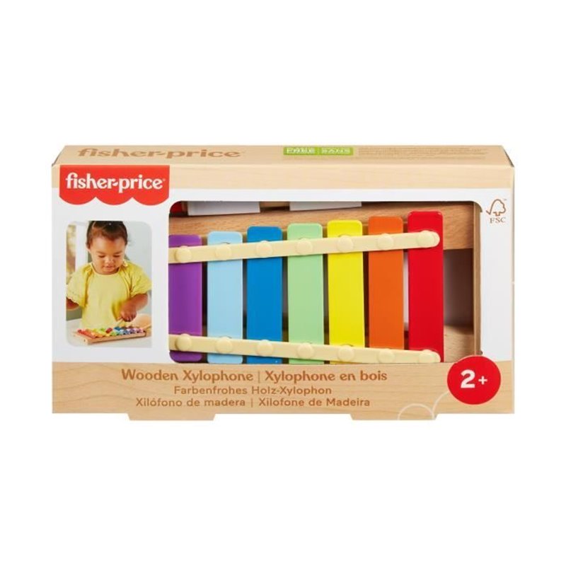 Fisher-Price-Xylophone en bois, instrument de musique avec 2 pièces HXV13