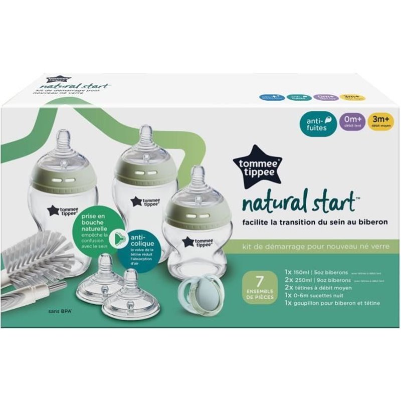 Image secondaire de Coffret biberons - TOMMEE TIPPEE - NATURAL START - En verre - Biberons anti-colique 150 ml / 250 ml - Tétines a débit mo