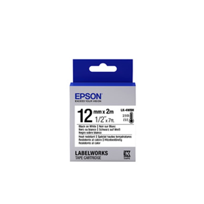 Epson LK-4WBH - Spécial hautes températures - Noir sur Blanc - 12mmx2m