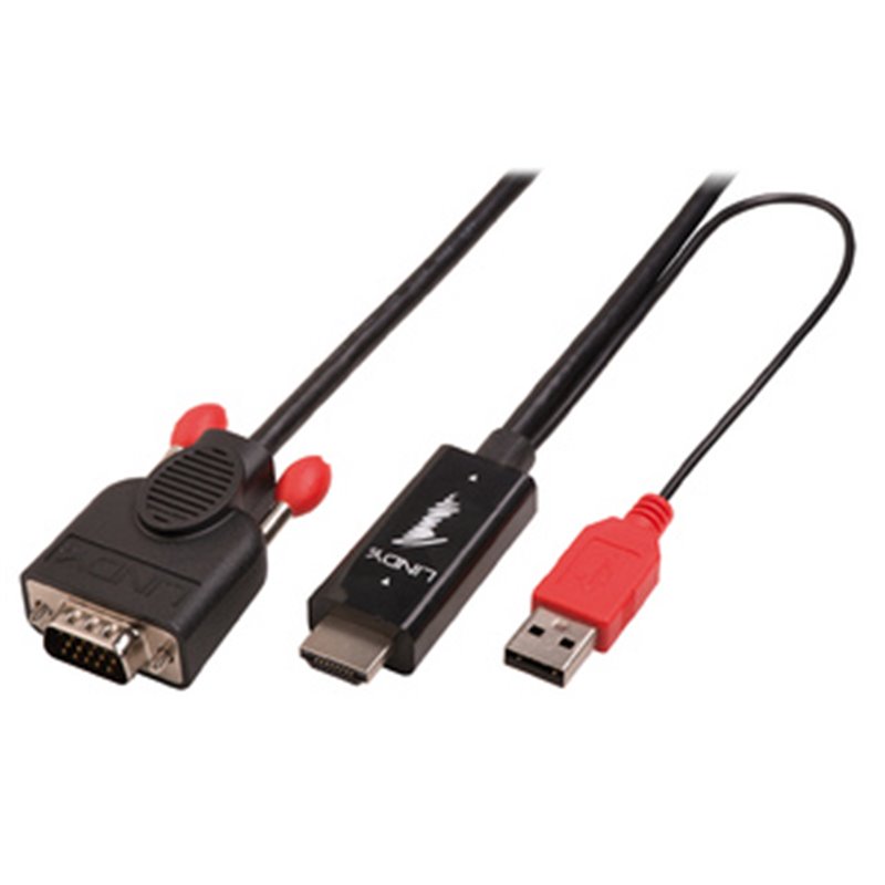 Lindy 41457 câble vidéo et adaptateur 0,1 m VGA (D-Sub) HDMI + USB Noir