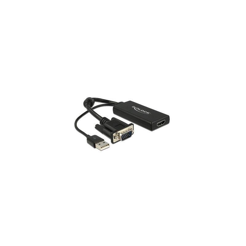 DeLOCK 0.25m VGA+USB2.0-A/HDMI 0,25 m VGA (D-Sub) + USB Noir