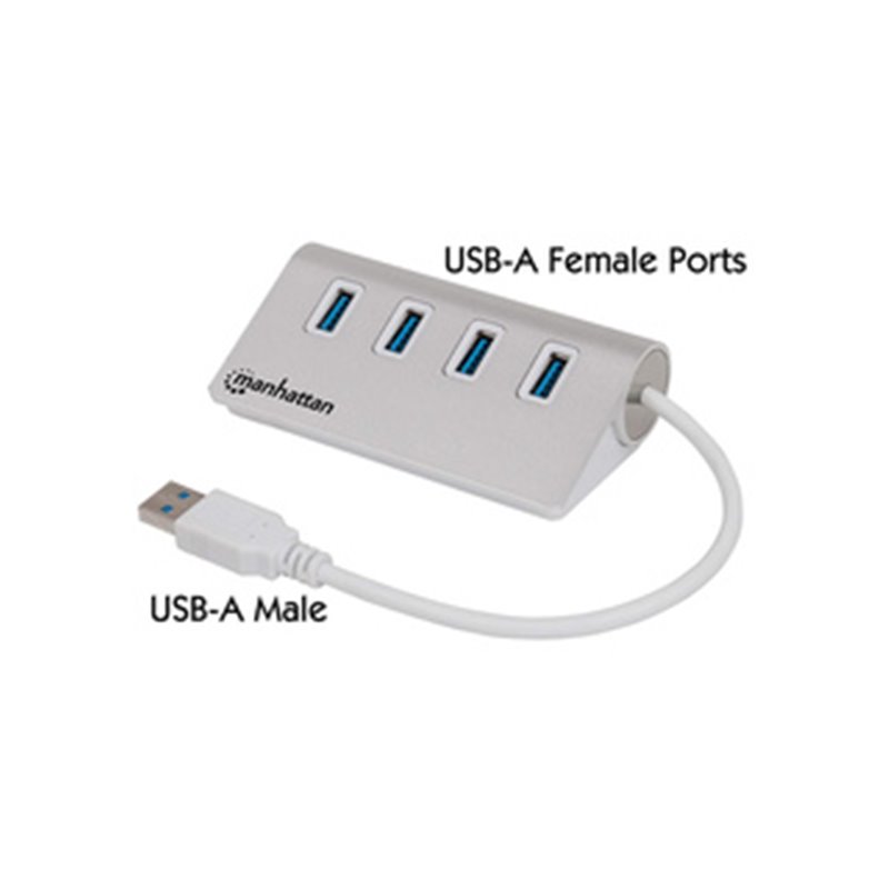 Manhattan 163767 hub & concentrateur USB 3.2 Gen 1 (3.1 Gen 1) Type-A 5000 Mbit/s Aluminium, Blanc