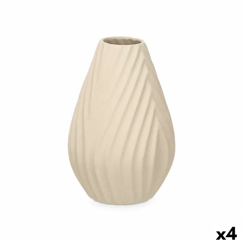 Vase Beige Céramique 21 x 31 x 21 cm (4 Unités) Rayures