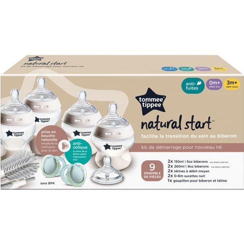 Image secondaire de Coffret biberons - TOMMEE TIPPEE - NATURAL START - 4x biberons 150 ml / 260 ml - Anti-colique - 2x tétines - Nouveau-né