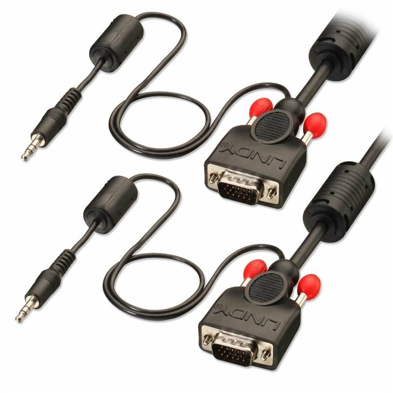 Lindy 37299 câble vidéo et adaptateur 2 m VGA (D-Sub) + 3,5 mm Noir, Rouge