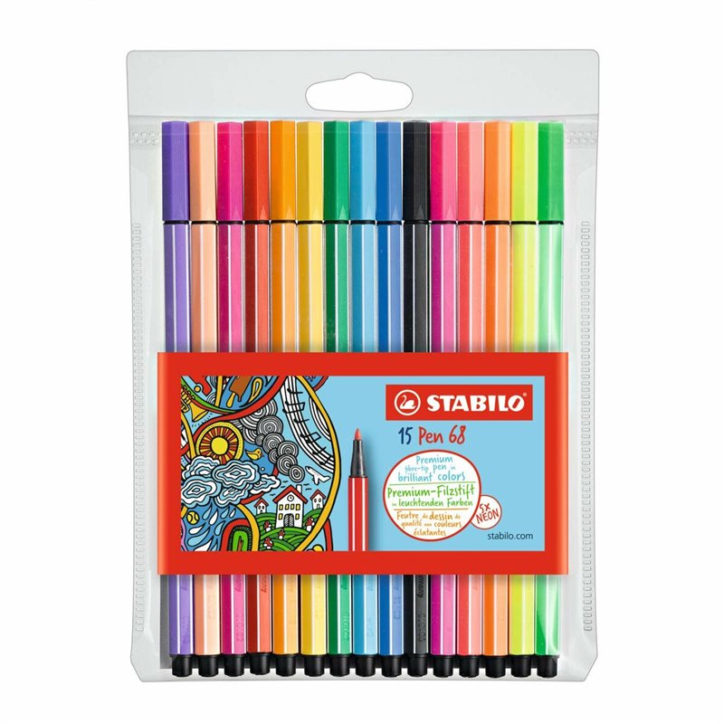 STABILO Pen 68 stylo-feutre Multicolore 15 pièce(s)