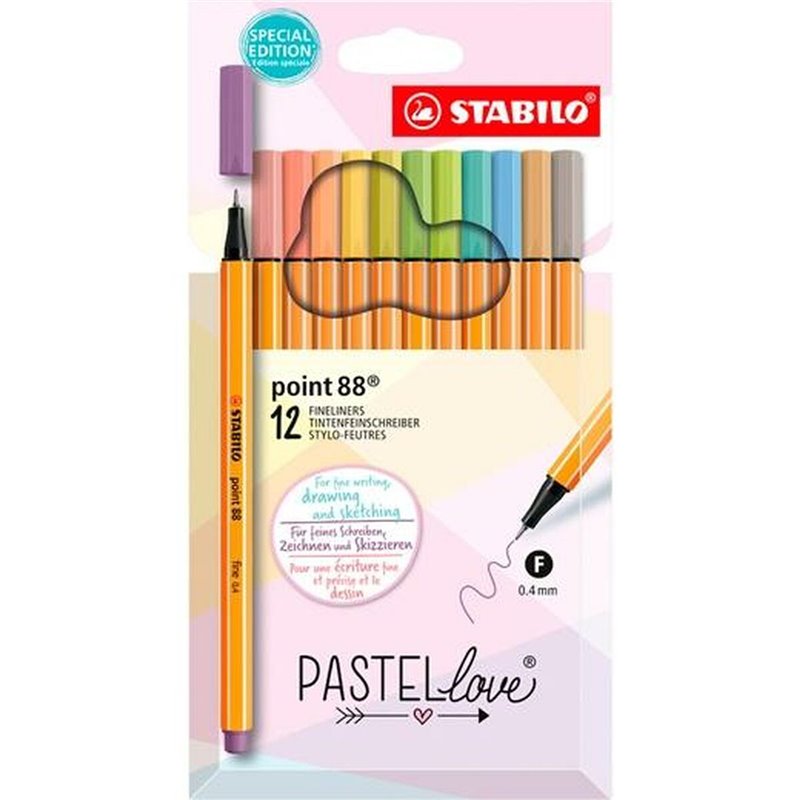 STABILO point 88 stylo-feutre Fin Beige, Bleu, Vert, Vert clair, Orange, Pastel, Pêche, Violet, Jaune 12 pièce(s)